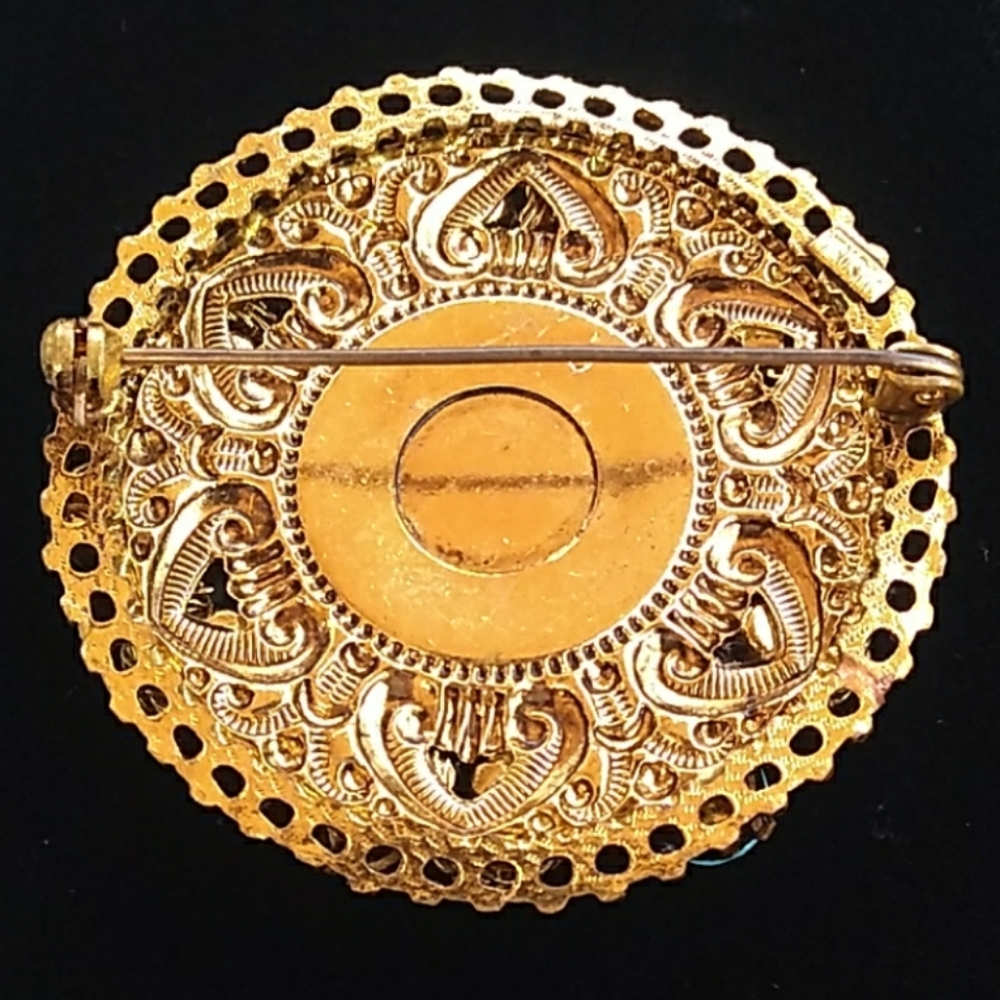 AUSTRIA Turquoise Topaz Tangerine Crystal Brooch - Picture 4 of 8